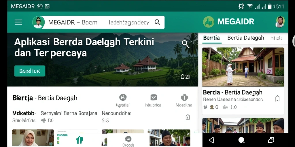 Tampilan antarmuka MEGAIDR menampilkan berita daerah terbaru.