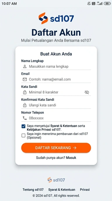 Cara Mudah Daftar Akun sd107 untuk Pengguna Android